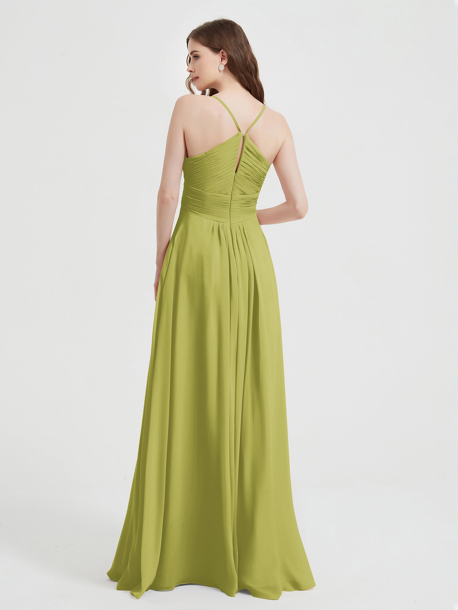 Spaghetti Strap V neck Chiffon Dress with Pockets Clover